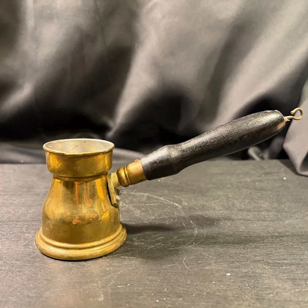 Vintage Brass Turkish Coffee Pot Cezve Ibrik with Black Wood Handle 7.5in